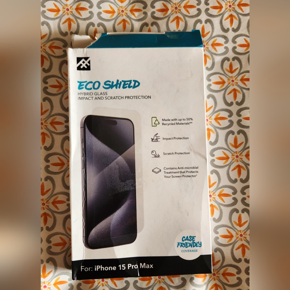 Eco Shield Hybrid Glass Screen Protector for iPhone 15 Pro Max - Black